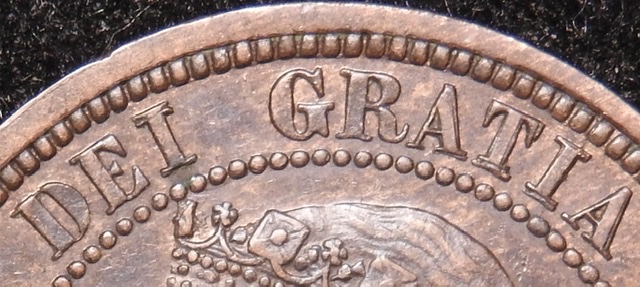 1881-H-Vicky-Cent,-Double/Triple-Re-Punched-Letters-On-Obverse